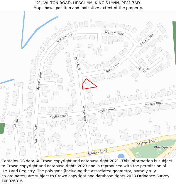 21, WILTON ROAD, HEACHAM, KING'S LYNN, PE31 7AD: Location map and indicative extent of plot