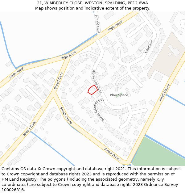 21, WIMBERLEY CLOSE, WESTON, SPALDING, PE12 6WA: Location map and indicative extent of plot