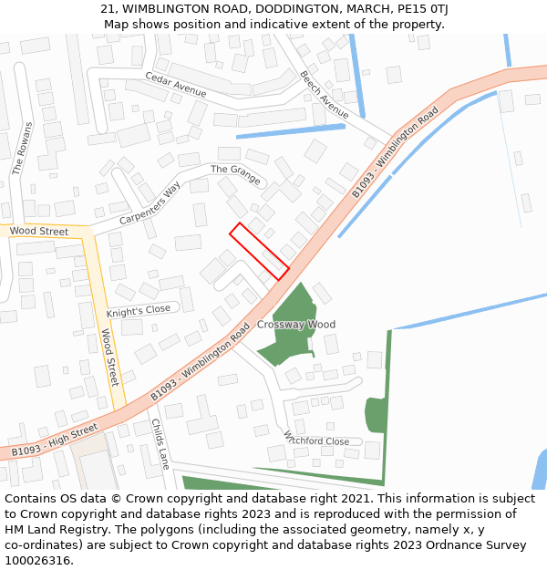 21, WIMBLINGTON ROAD, DODDINGTON, MARCH, PE15 0TJ: Location map and indicative extent of plot