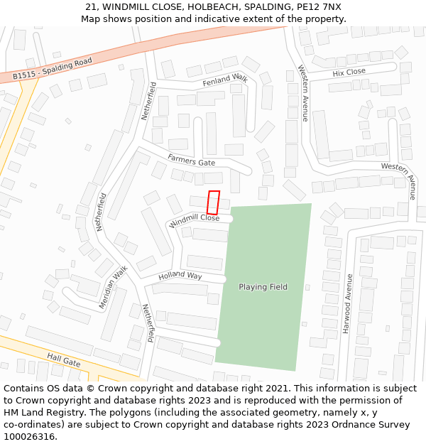 21, WINDMILL CLOSE, HOLBEACH, SPALDING, PE12 7NX: Location map and indicative extent of plot