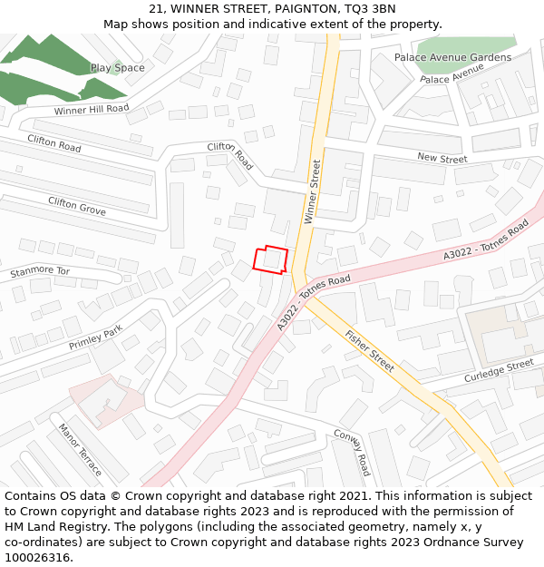 21, WINNER STREET, PAIGNTON, TQ3 3BN: Location map and indicative extent of plot