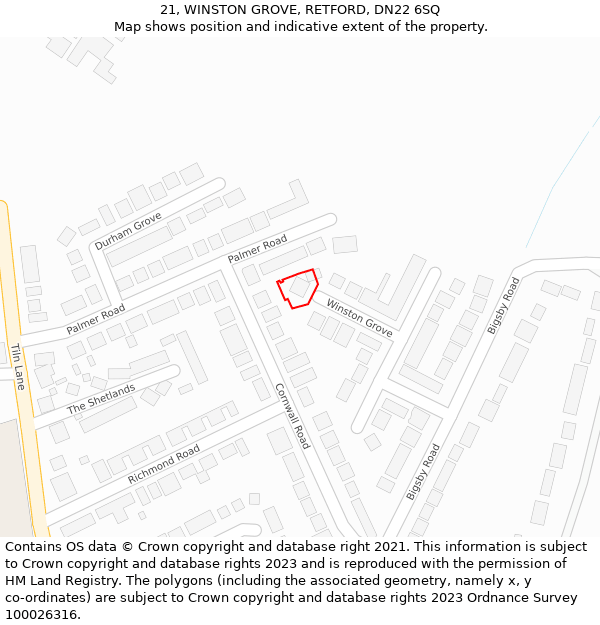 21, WINSTON GROVE, RETFORD, DN22 6SQ: Location map and indicative extent of plot