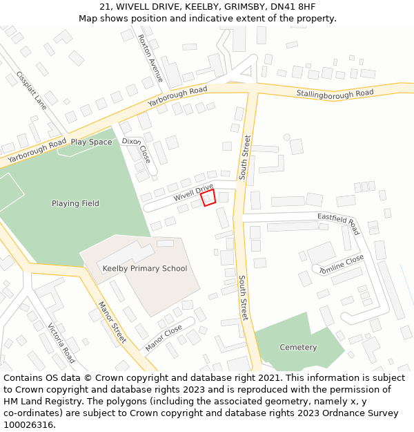 21, WIVELL DRIVE, KEELBY, GRIMSBY, DN41 8HF: Location map and indicative extent of plot