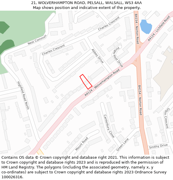 21, WOLVERHAMPTON ROAD, PELSALL, WALSALL, WS3 4AA: Location map and indicative extent of plot