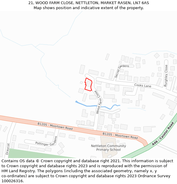 21, WOOD FARM CLOSE, NETTLETON, MARKET RASEN, LN7 6AS: Location map and indicative extent of plot