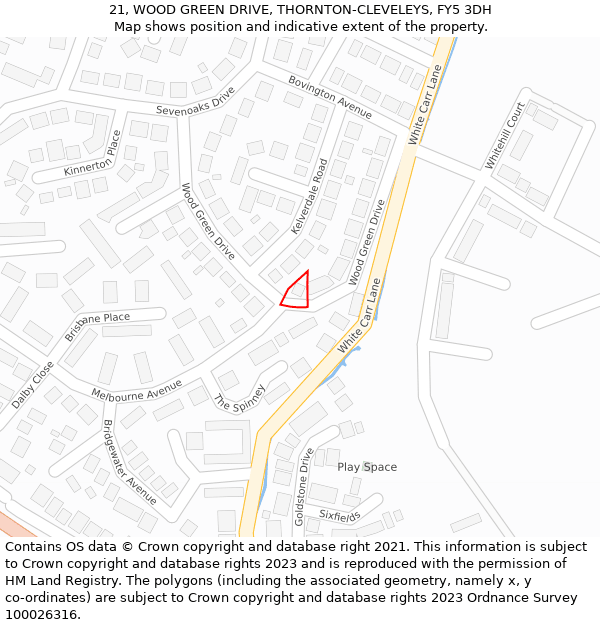 21, WOOD GREEN DRIVE, THORNTON-CLEVELEYS, FY5 3DH: Location map and indicative extent of plot