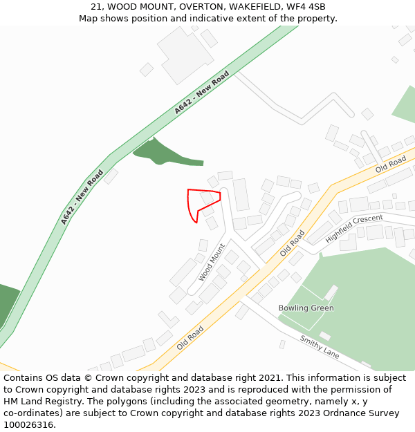 21, WOOD MOUNT, OVERTON, WAKEFIELD, WF4 4SB: Location map and indicative extent of plot