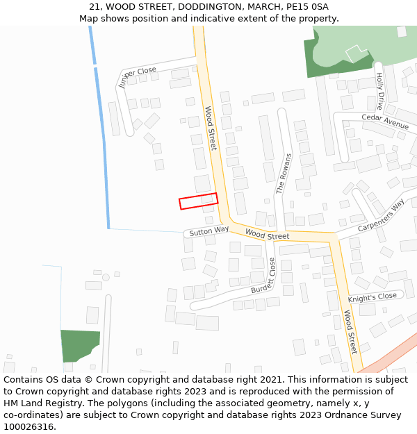 21, WOOD STREET, DODDINGTON, MARCH, PE15 0SA: Location map and indicative extent of plot