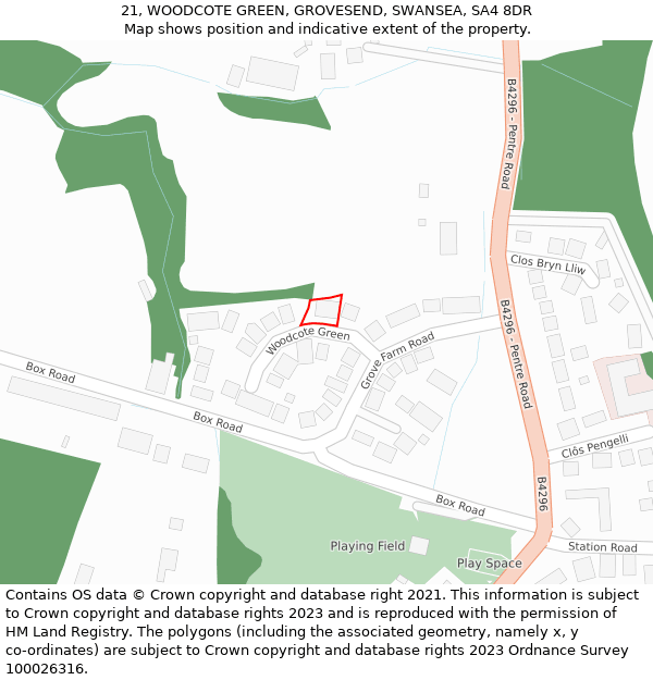 21, WOODCOTE GREEN, GROVESEND, SWANSEA, SA4 8DR: Location map and indicative extent of plot