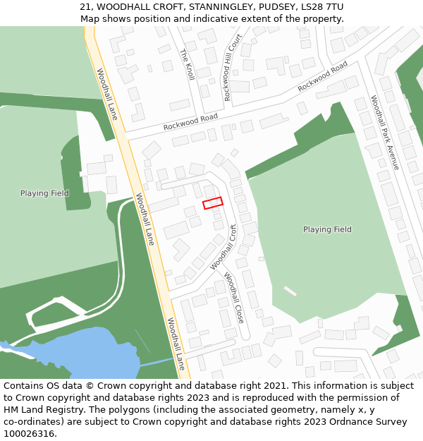 21, WOODHALL CROFT, STANNINGLEY, PUDSEY, LS28 7TU: Location map and indicative extent of plot