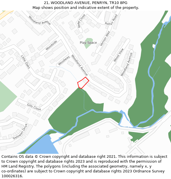 21, WOODLAND AVENUE, PENRYN, TR10 8PG: Location map and indicative extent of plot