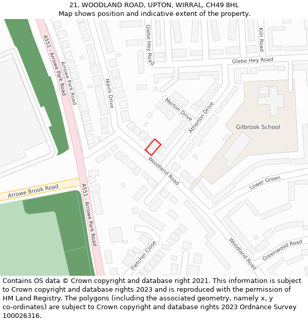 21, WOODLAND ROAD, UPTON, WIRRAL, CH49 8HL: Location map and indicative extent of plot