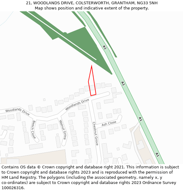 21, WOODLANDS DRIVE, COLSTERWORTH, GRANTHAM, NG33 5NH: Location map and indicative extent of plot