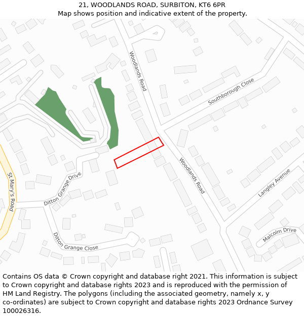 21, WOODLANDS ROAD, SURBITON, KT6 6PR: Location map and indicative extent of plot