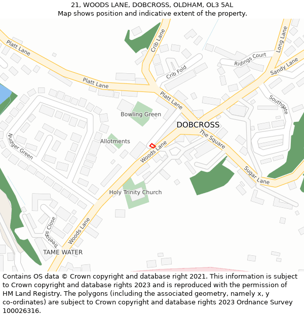 21, WOODS LANE, DOBCROSS, OLDHAM, OL3 5AL: Location map and indicative extent of plot