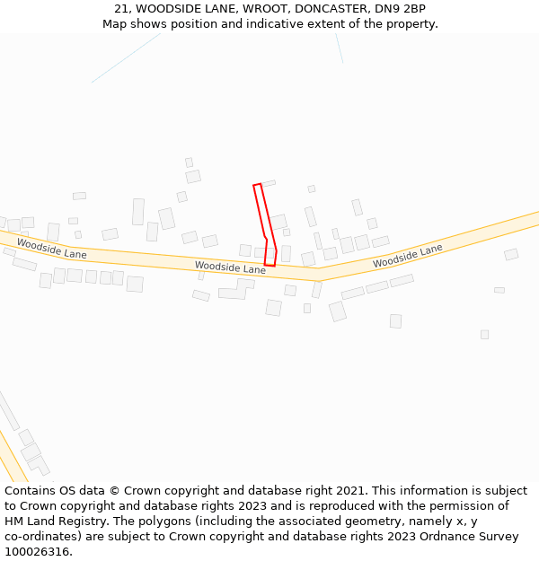 21, WOODSIDE LANE, WROOT, DONCASTER, DN9 2BP: Location map and indicative extent of plot