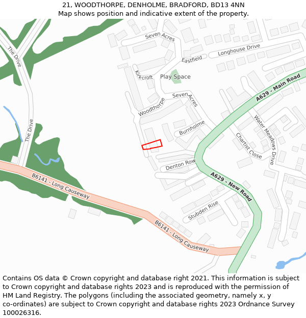 21, WOODTHORPE, DENHOLME, BRADFORD, BD13 4NN: Location map and indicative extent of plot