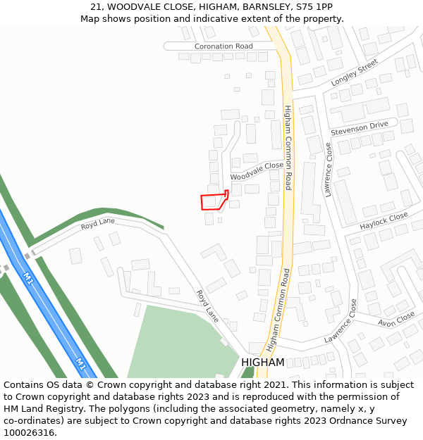 21, WOODVALE CLOSE, HIGHAM, BARNSLEY, S75 1PP: Location map and indicative extent of plot