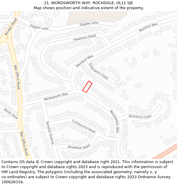 21, WORDSWORTH WAY, ROCHDALE, OL11 5JE: Location map and indicative extent of plot