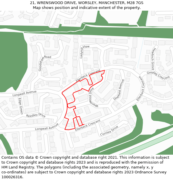 21, WRENSWOOD DRIVE, WORSLEY, MANCHESTER, M28 7GS: Location map and indicative extent of plot