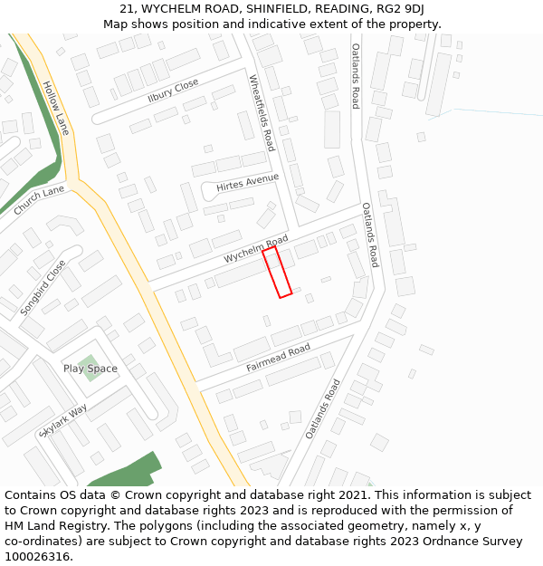 21, WYCHELM ROAD, SHINFIELD, READING, RG2 9DJ: Location map and indicative extent of plot