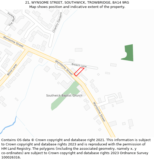 21, WYNSOME STREET, SOUTHWICK, TROWBRIDGE, BA14 9RG: Location map and indicative extent of plot