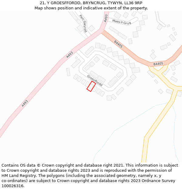 21, Y GROESFFORDD, BRYNCRUG, TYWYN, LL36 9RP: Location map and indicative extent of plot