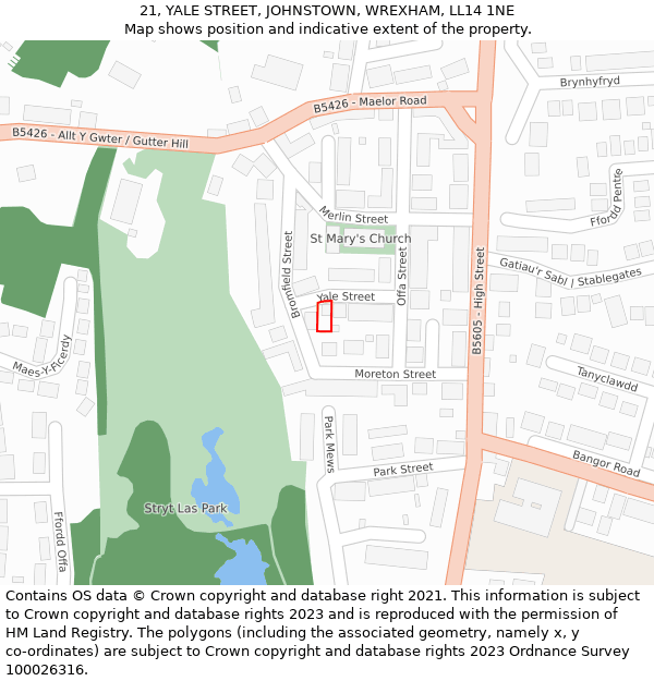 21, YALE STREET, JOHNSTOWN, WREXHAM, LL14 1NE: Location map and indicative extent of plot