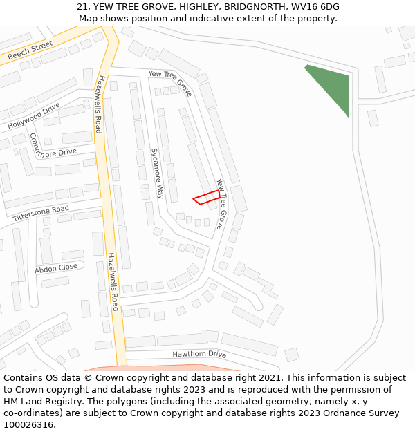 21, YEW TREE GROVE, HIGHLEY, BRIDGNORTH, WV16 6DG: Location map and indicative extent of plot