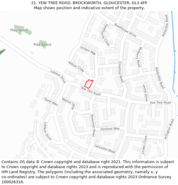 21, YEW TREE ROAD, BROCKWORTH, GLOUCESTER, GL3 4FP: Location map and indicative extent of plot