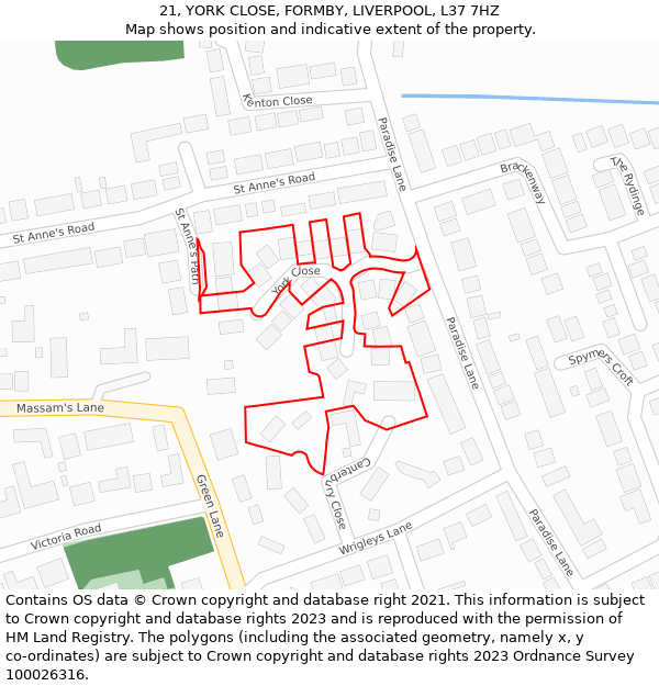 21, YORK CLOSE, FORMBY, LIVERPOOL, L37 7HZ: Location map and indicative extent of plot