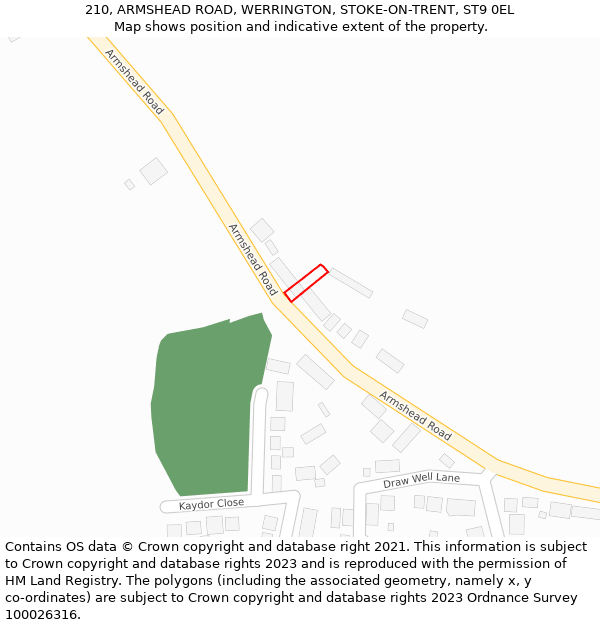 210, ARMSHEAD ROAD, WERRINGTON, STOKE-ON-TRENT, ST9 0EL: Location map and indicative extent of plot
