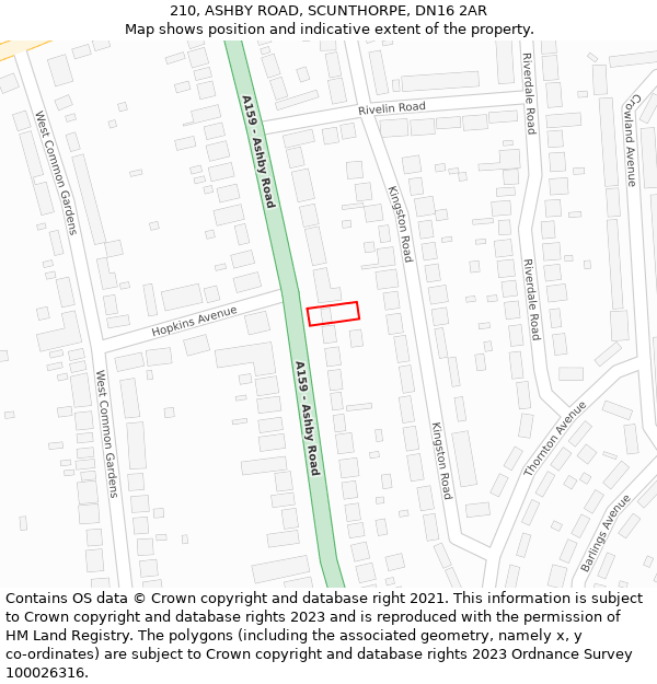 210, ASHBY ROAD, SCUNTHORPE, DN16 2AR: Location map and indicative extent of plot