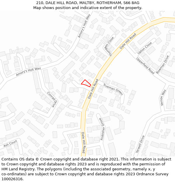 210, DALE HILL ROAD, MALTBY, ROTHERHAM, S66 8AG: Location map and indicative extent of plot
