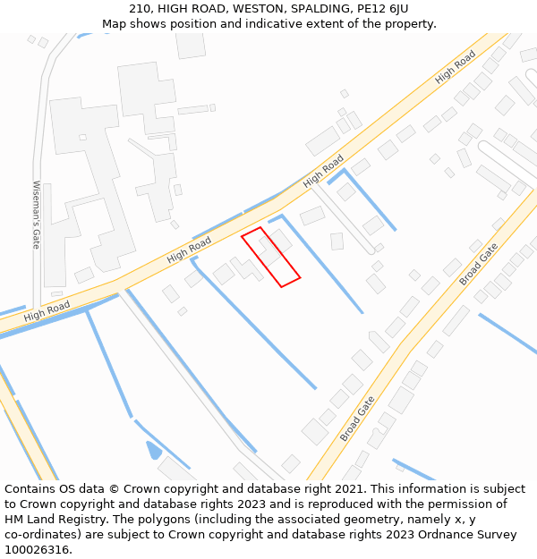 210, HIGH ROAD, WESTON, SPALDING, PE12 6JU: Location map and indicative extent of plot