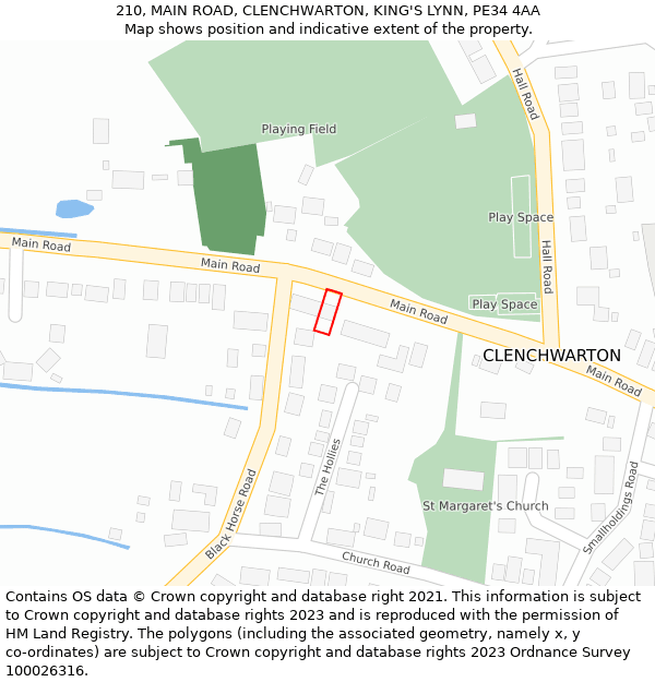 210, MAIN ROAD, CLENCHWARTON, KING'S LYNN, PE34 4AA: Location map and indicative extent of plot