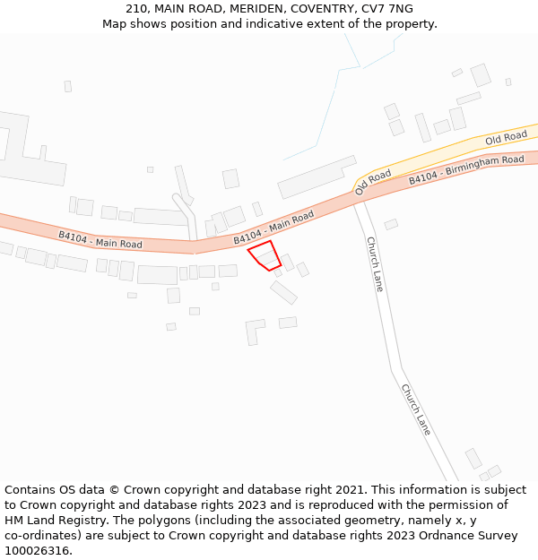210, MAIN ROAD, MERIDEN, COVENTRY, CV7 7NG: Location map and indicative extent of plot
