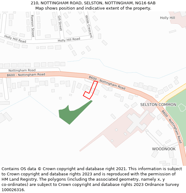 210, NOTTINGHAM ROAD, SELSTON, NOTTINGHAM, NG16 6AB: Location map and indicative extent of plot