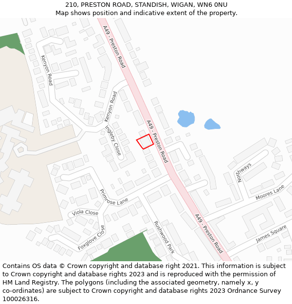 210, PRESTON ROAD, STANDISH, WIGAN, WN6 0NU: Location map and indicative extent of plot