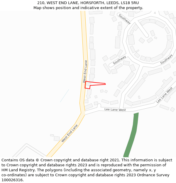 210, WEST END LANE, HORSFORTH, LEEDS, LS18 5RU: Location map and indicative extent of plot