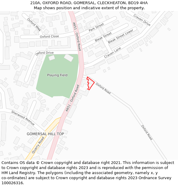 210A, OXFORD ROAD, GOMERSAL, CLECKHEATON, BD19 4HA: Location map and indicative extent of plot