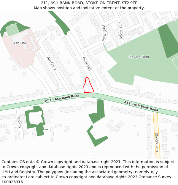 211, ASH BANK ROAD, STOKE-ON-TRENT, ST2 9EE: Location map and indicative extent of plot
