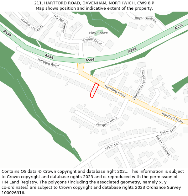 211, HARTFORD ROAD, DAVENHAM, NORTHWICH, CW9 8JP: Location map and indicative extent of plot