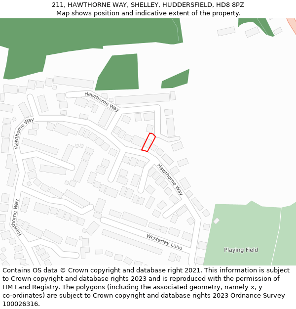 211, HAWTHORNE WAY, SHELLEY, HUDDERSFIELD, HD8 8PZ: Location map and indicative extent of plot