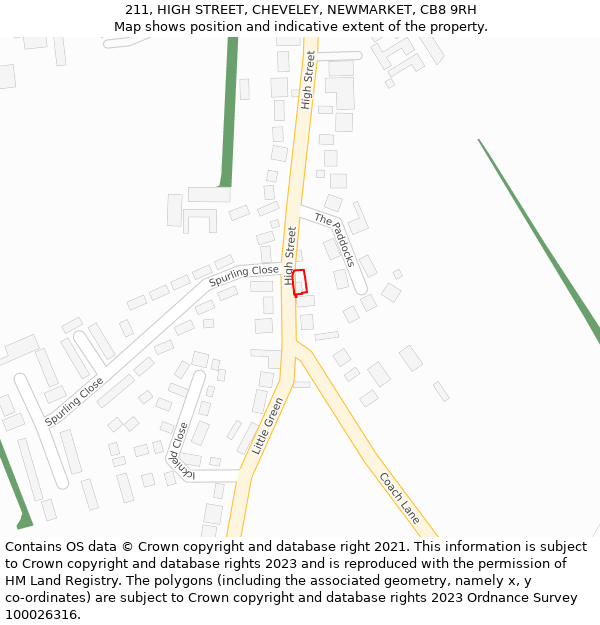 211, HIGH STREET, CHEVELEY, NEWMARKET, CB8 9RH: Location map and indicative extent of plot