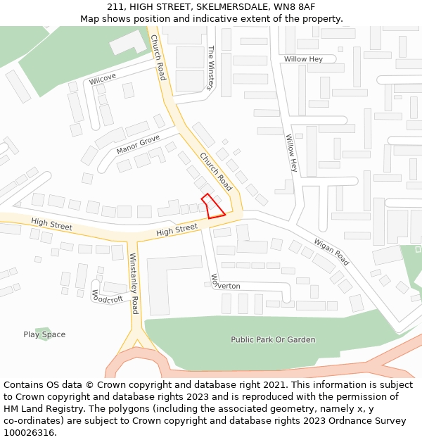211, HIGH STREET, SKELMERSDALE, WN8 8AF: Location map and indicative extent of plot