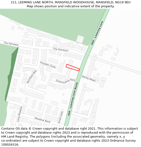 211, LEEMING LANE NORTH, MANSFIELD WOODHOUSE, MANSFIELD, NG19 9EU: Location map and indicative extent of plot