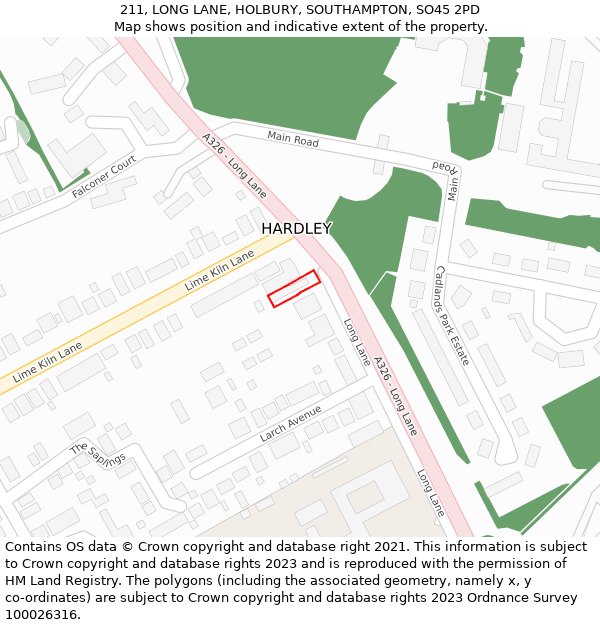 211, LONG LANE, HOLBURY, SOUTHAMPTON, SO45 2PD: Location map and indicative extent of plot