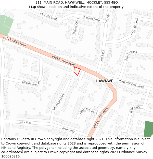 211, MAIN ROAD, HAWKWELL, HOCKLEY, SS5 4EQ: Location map and indicative extent of plot