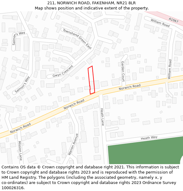 211, NORWICH ROAD, FAKENHAM, NR21 8LR: Location map and indicative extent of plot